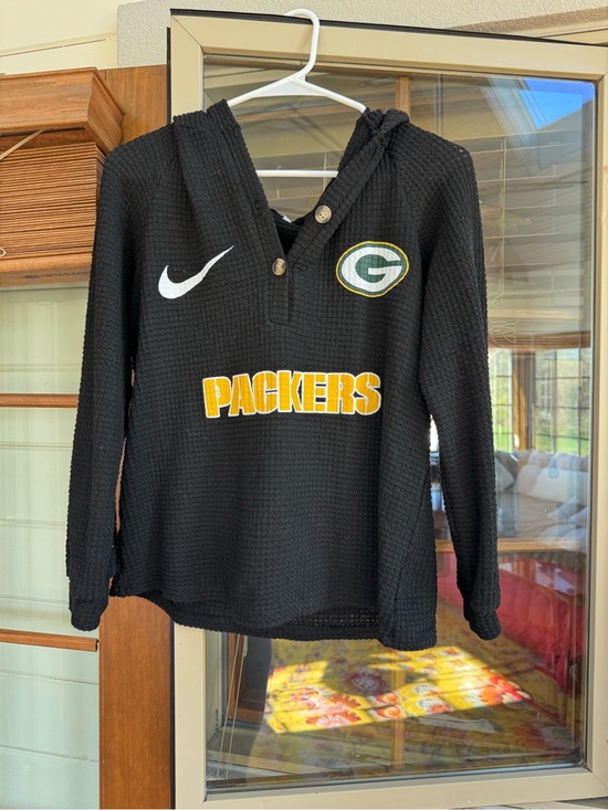 Nike Tops - Nike Black Waffle-Knit Hooded Pullover with Button V-Neck